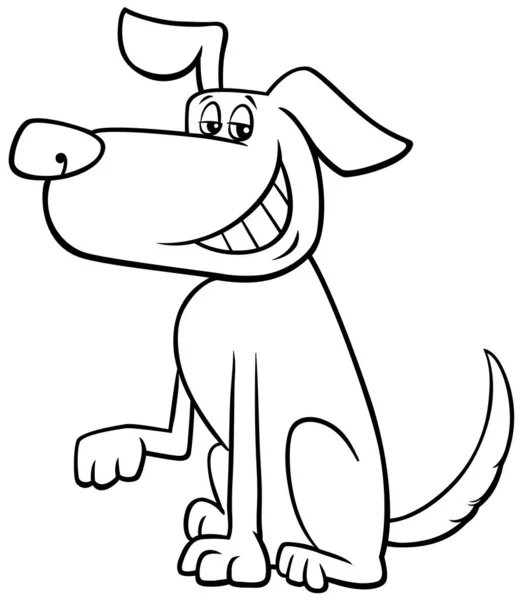 Black White Cartoon Illustration Funny Brown Toothy Smiling Dog Animal — стоковий вектор