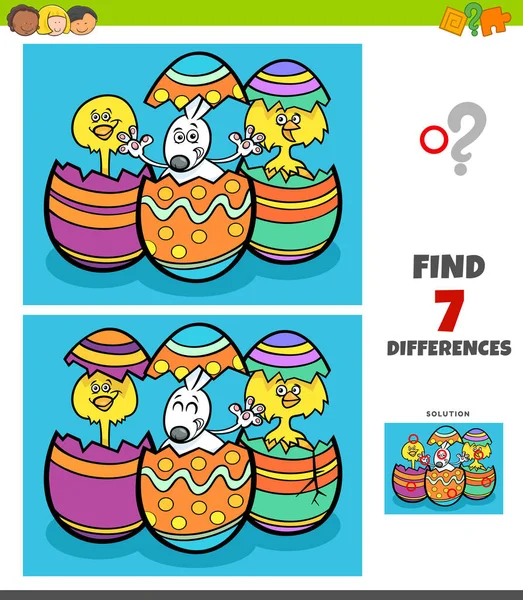 Cartoon Illustration Finding Differences Pictures Educational Game Children Easter Bunny — Stock Vector