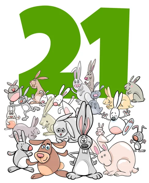 Cartoon Illustration Number Twenty One Funny Rabbits Animal Characters Group — стоковий вектор