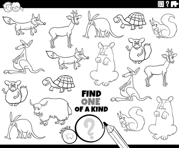 Black White Cartoon Illustration Find One Kind Picture Educational Game — Stockový vektor