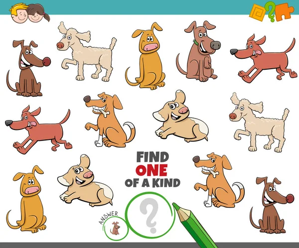 Cartoon Illustration Find One Kind Picture Educational Game Playful Dogs — 스톡 벡터