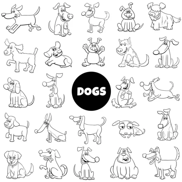 Dibujos Animados Blanco Negro Ilustración Perros Cachorros Personajes Animales Set — Archivo Imágenes Vectoriales