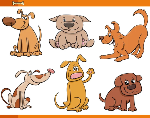 Ilustracja Rysunkowa Cute Dogs Puppies Animal Characters Set — Wektor stockowy