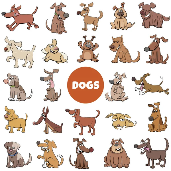 Cartoon Illustration Dogs Puppies Animal Characters Set Large Collection — Stock Vector