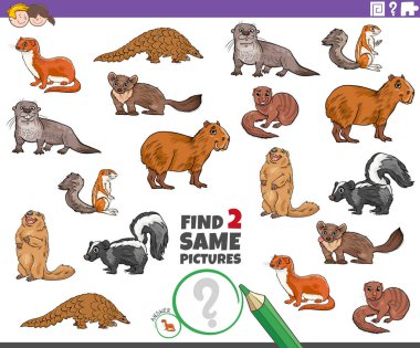 İki Aynı Fotoğrafı Bulma Çizgi Filmi Komik Hayvan Karakterleri Olan Çocuklar için Eğitici Oyun