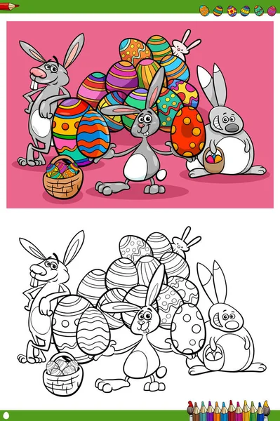 Мультфильм Праздничных Персонажах Пасхальных Кроликов Книжной Раскраской — стоковый вектор
