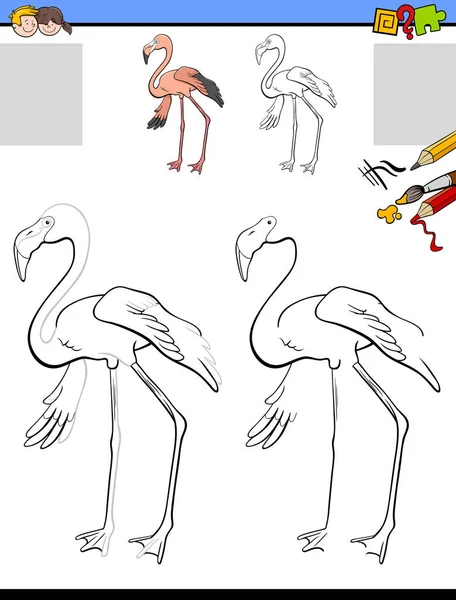 Rajzfilm Illusztrációja Rajzolás Színezés Oktatási Tevékenység Gyermekek Vicces Flamingo Állati — Stock Vector