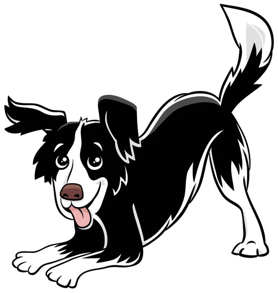 Cartoon Illustration Happy Playful Black White Dog Comic Animal Character — Stockový vektor