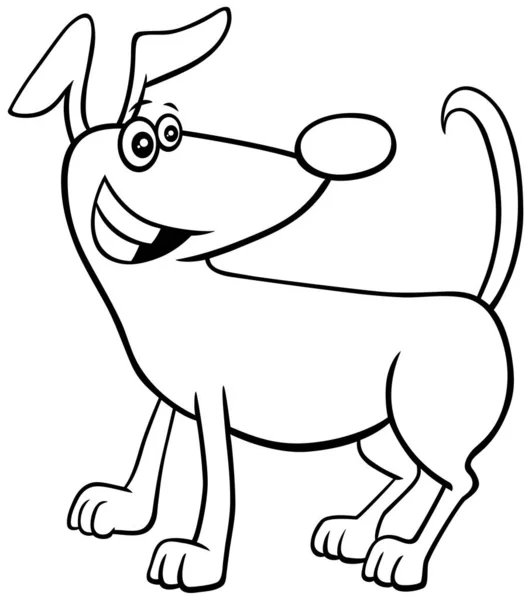 Black White Cartoon Illustration Happy Dog Comic Animal Character Coloring — Stock Vector