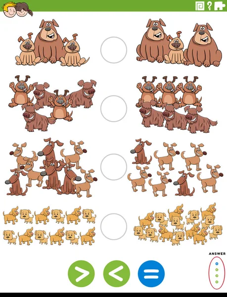 Cartoon Illustration Educational Matematical Puzzle Task Greater Méně Než Nebo — Stockový vektor