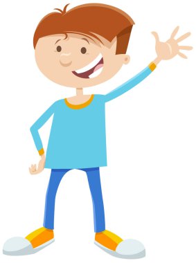 Happy Elementary veya Teen Age Boy Comic Karakter Karikatür İllüstrasyon