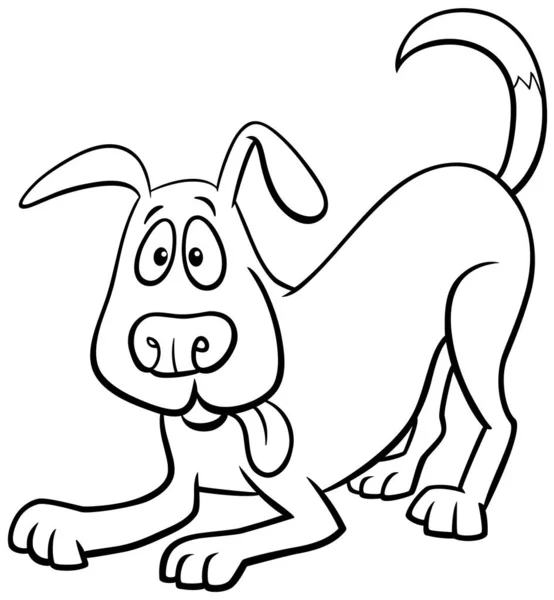 Czarno Biała Kreskówka Ilustracja Zabawny Pies Komiks Znak Zwierzęcy Kolorowanki — Wektor stockowy