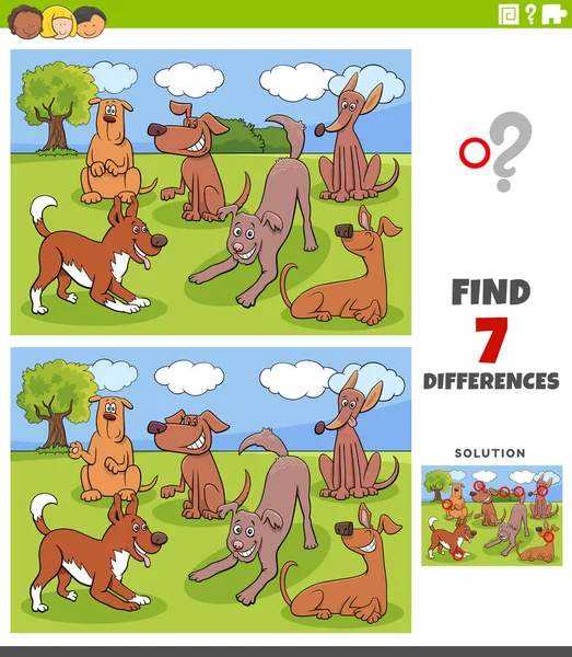 Cartoon Illustration Find Differences Pictures Educational Game Children Funny Dogs — стоковий вектор