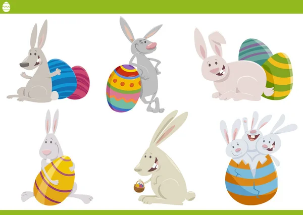 Ilustración Dibujos Animados Divertidos Conejos Pascua Establecidos Tiempo Vacaciones Pascua — Archivo Imágenes Vectoriales