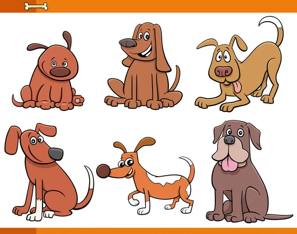 面白い犬や子犬の漫画イラストかわいい動物のキャラクターセット — ストックベクタ