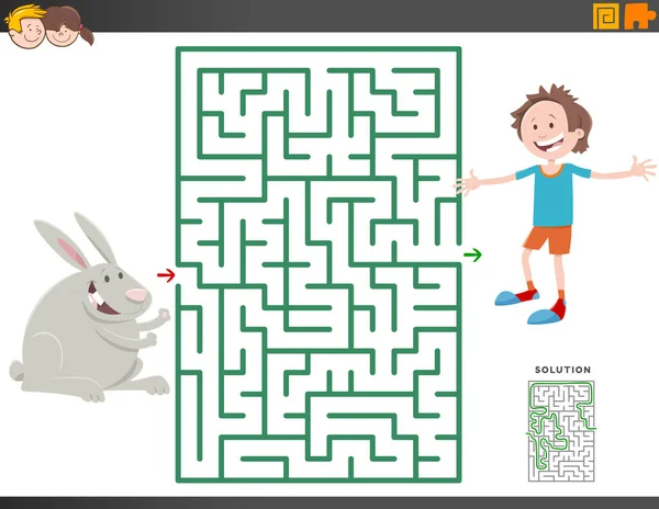 Illustration Bande Dessinée Jeu Éducatif Puzzle Labyrinthe Pour Les Enfants — Image vectorielle