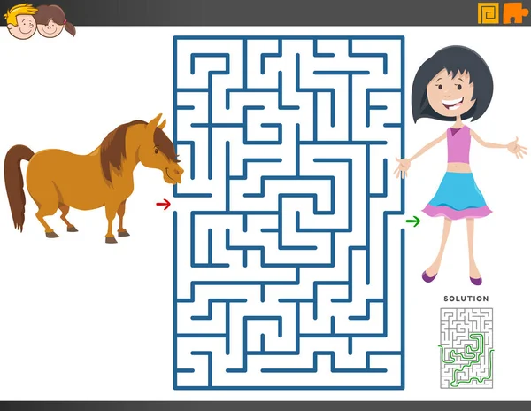 Illustration Dessin Animé Jeu Éducatif Puzzle Labyrinthe Pour Les Enfants — Image vectorielle