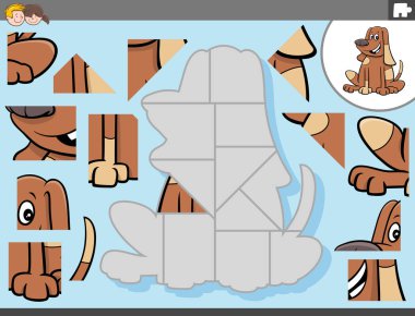 Komik Köpekli veya Yavru Hayvan Karakterli Çocuklar için Yapboz Oyununun Çizgi Film Çizimi