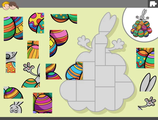 Cartoon Illustration Educational Jigsaw Puzzle Game Children Easter Bunny Character — стоковий вектор