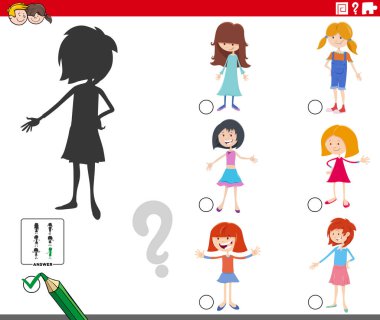 Çocuk Kız Karakterli Çocuklar için Doğru Gölge Eğitici Oyunu Bulma Çizgi Filmi