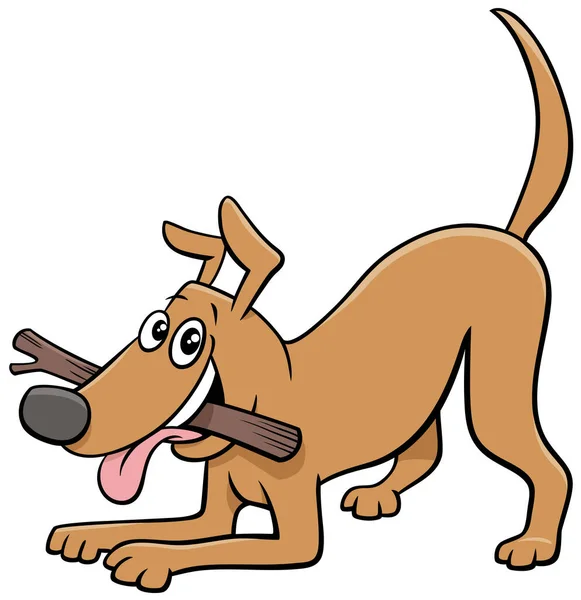 Cartoon Illustration Playful Dog Comic Animal Character Stick — Stockový vektor