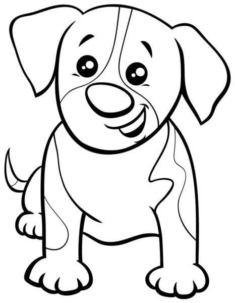 Black White Cartoon Illustration Cute Spotted Puppy Comic Animal Character — 스톡 벡터