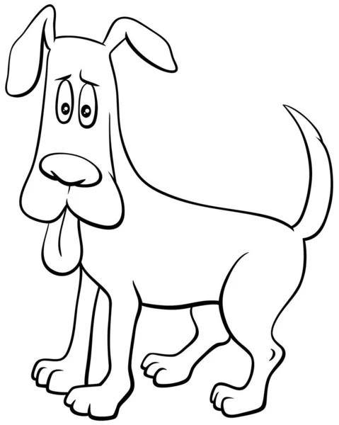 Černobílé Kreslené Ilustrace Vylekaného Psa Komické Zvíře Postava Vyplazeným Jazykem — Stockový vektor