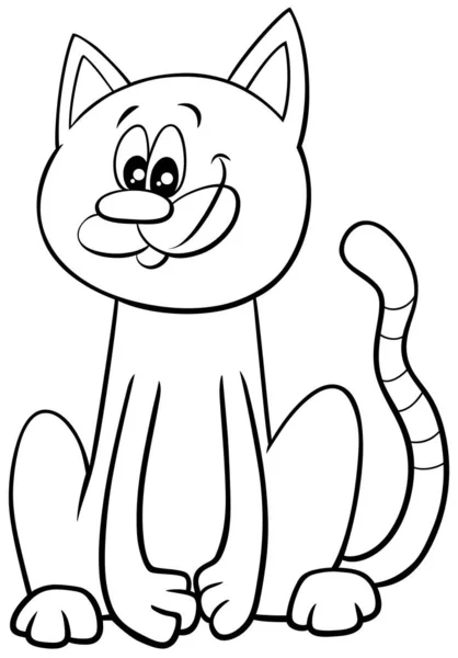 Black White Cartoon Illustration Funny Cat Atau Kitten Comic Animal - Stok Vektor