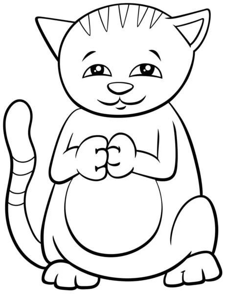 Dibujos Animados Blanco Negro Ilustración Gato Lindo Gatito Personaje Cómic — Archivo Imágenes Vectoriales