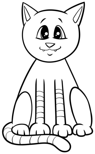 Black White Cartoon Illustration Funny Cat Kitten Comic Animal Character — 스톡 벡터