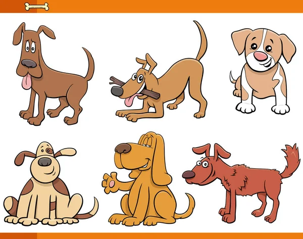 Desenhos Animados Ilustração Cães Filhotes Engraçados Conjunto Personagens Animais Cômicos —  Vetores de Stock