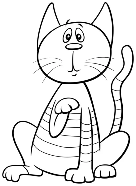 Zwart Wit Cartoon Illustratie Van Grappige Verrast Kat Kitten Stripverhaal — Stockvector