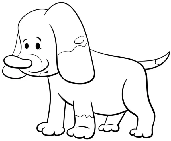 Şirin Köpek Yavrusu Çizgi Roman Karakteri Boyama Sayfasının Siyah Beyaz — Stok Vektör