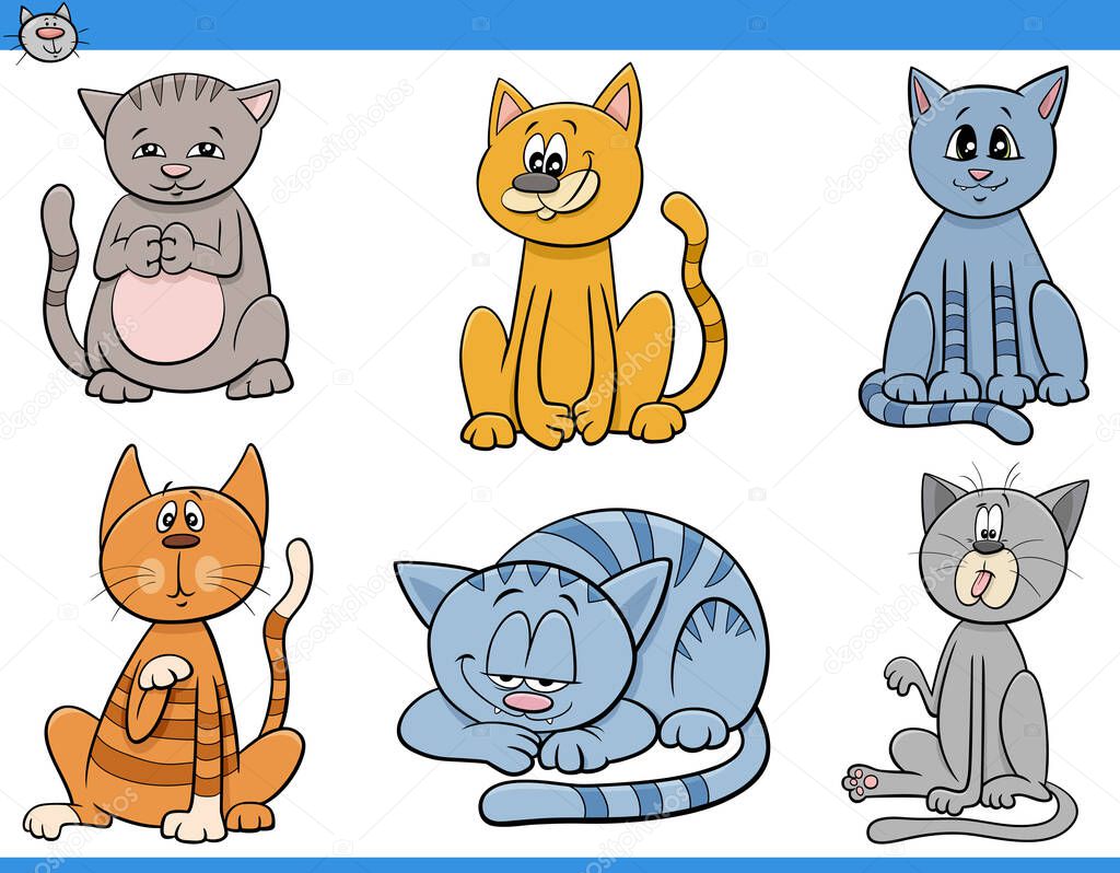 Cartoon Illustration of Funny Cats and Kittens Animal Comic Characters Set