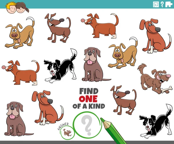 Cartoon Illustration Find One Kind Picture Educational Game Playful Dogs — 스톡 벡터