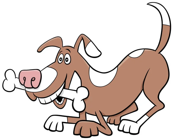 Dibujos Animados Ilustración Perro Juguetón Comic Animal Carácter Con Hueso — Vector de stock