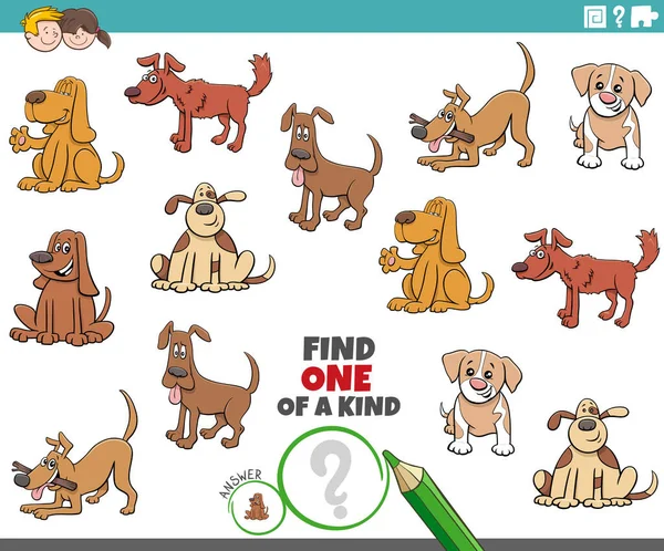 Cartoon Illustration Find One Kind Picture Educational Game Dogs Puppies — 스톡 벡터