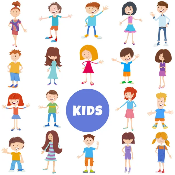 Cartoon Illustratie Van Grappige Kinderen Tieners Personages Grote Set — Stockvector