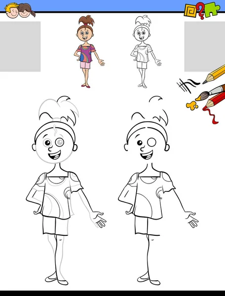 Kreskówka Ilustracja Rysunku Kolorowanie Działalność Edukacyjna Dla Dzieci Charakterem Funny — Wektor stockowy