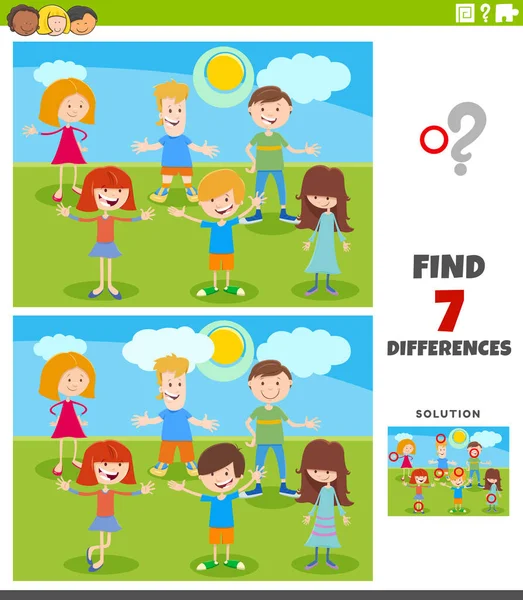 Cartoon Illustration Finding Differences Pictures Educational Task Children Funny Kid — стоковый вектор