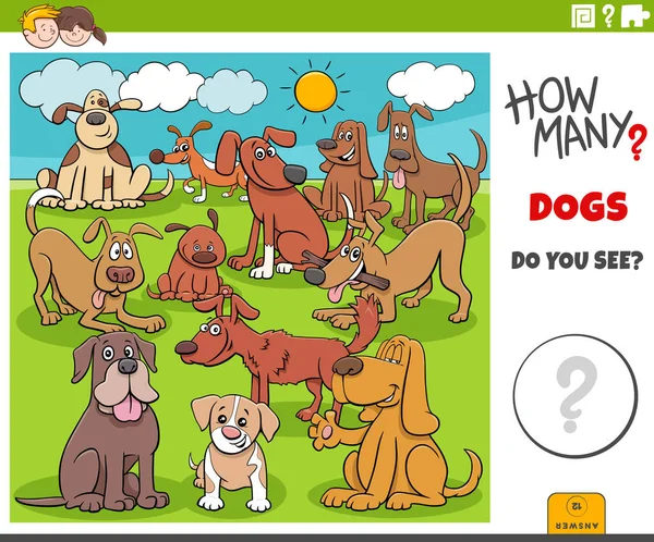 Ilustração Jogo Contagem Educacional Para Crianças Com Desenhos Animados Cães — Vetor de Stock