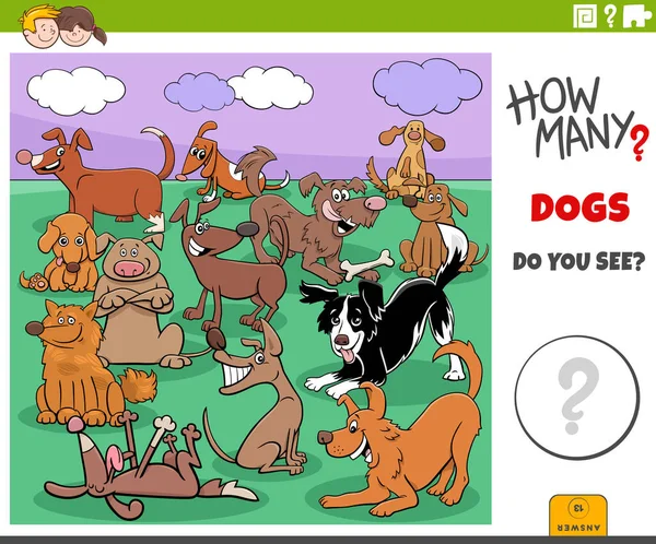 Ilustracja Edukacyjnego Liczenia Zadań Dla Dzieci Kreskówek Funny Dogs Animal — Wektor stockowy