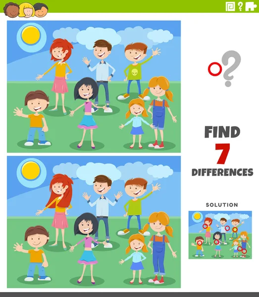 Cartoon Illustration Finding Differences Pictures Educational Task Funny Children Characters — Stock Vector