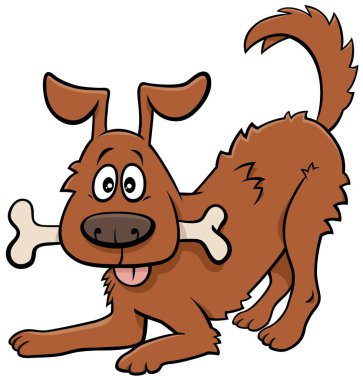 Kemikli Mutlu Köpek Çizgi Roman Hayvanı Karakteri Çizimi