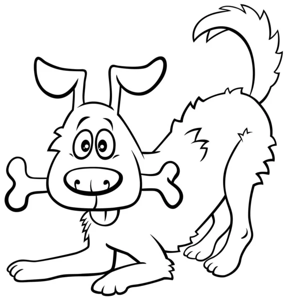 Dibujos Animados Blanco Negro Ilustración Personaje Animal Cómic Perro Feliz — Vector de stock