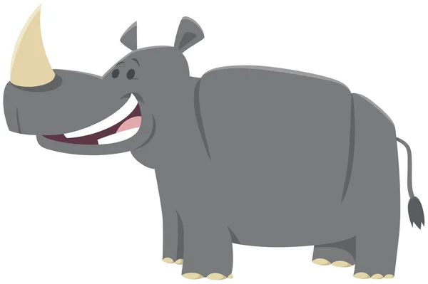 Dibujos Animados Ilustración Divertido Rhino Rinoceronte Animal Salvaje Comic Caracter — Vector de stock