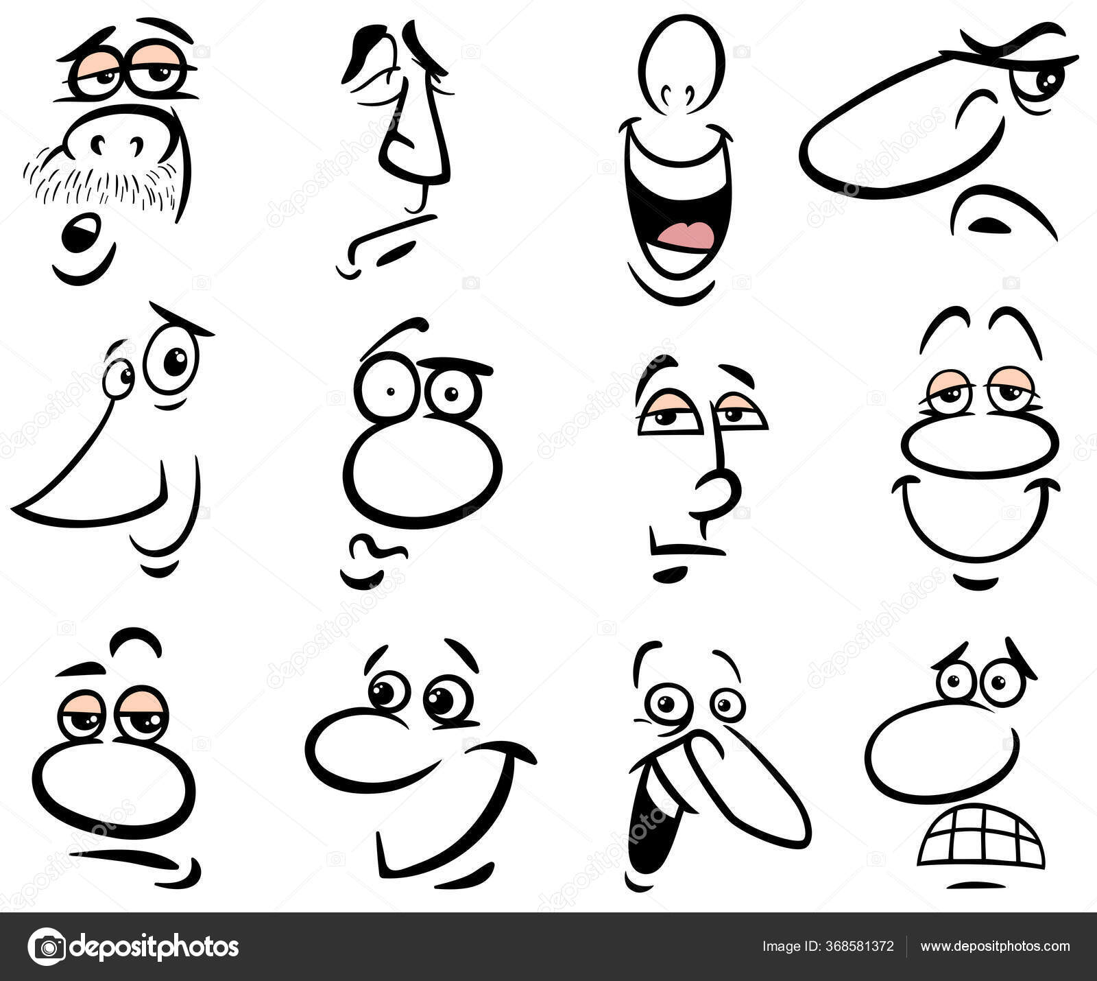 Desenho de rostos humanos com emoções felizes