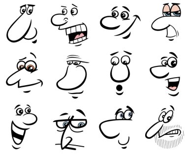 Çizgi film Yüzleri veya İnsan Duyguları Tasarım Elementleri Grafik Kümesi
