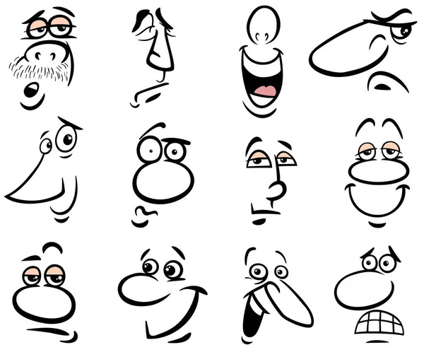 Cartoon People Making Faces Human Emotions Comics Design Zestaw Graficzny — Wektor stockowy