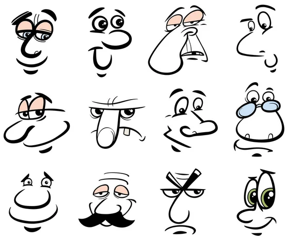 Cartoon People Gezichten Menselijke Emoties Ontwerp Elementen Grafische Set — Stockvector